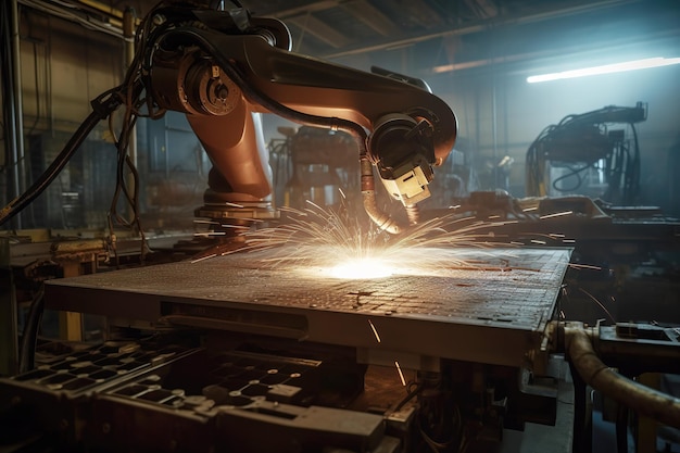 Operación de brazo robótico robot inteligente AI en la línea de producción de fábrica