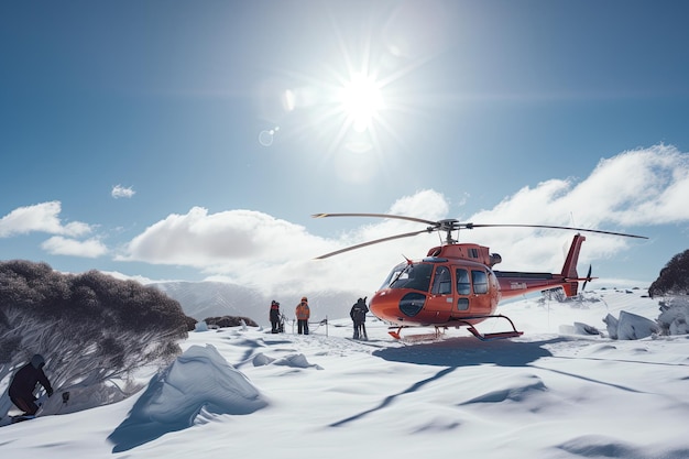 Operación de búsqueda en montañas Helicóptero de rescate de emergencia sobrevuela montaña IA generativa