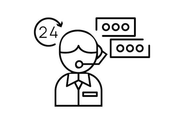 Operador de comunicación comercio electrónico icono arte plano compras símbolo tienda en línea signo negro ilustraciones