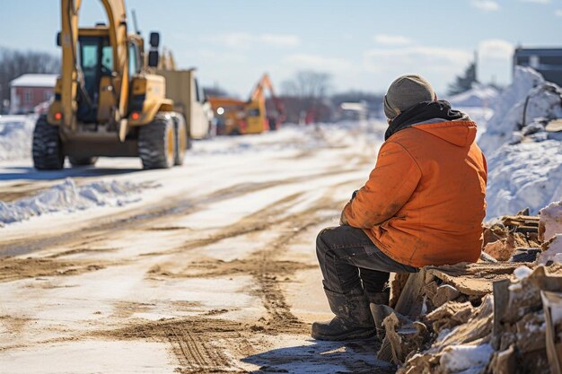 Foto operador de planador a frio no local de construção