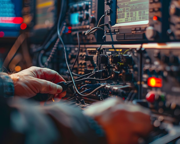 Foto operador de rádio em foco conectando os pontos