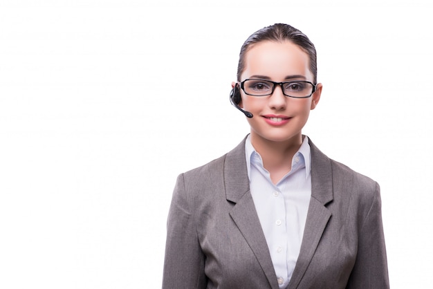 Operador de helpdesk mujer aislado en blanco