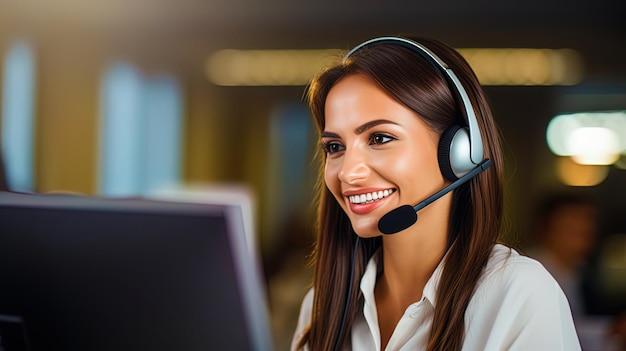 Foto operador profissional de um call center em um terno elegante fornecendo aos clientes um alto nível de