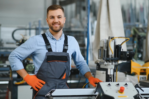 Operário de fábrica Homem trabalhando na linha de produção