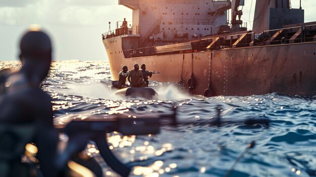 Operativos militares llevando a cabo una operación encubierta en el crepúsculo del océano