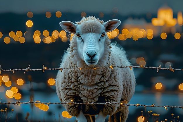 Opfer des Eid al-Adha Hintergrund mit Schafen und Moschee