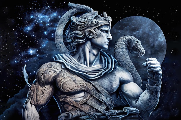 Ophiuchus Signo del Zodíaco Serpiente y Hombre Fuerte IA Generativa