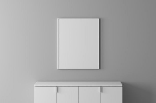 Opinião moderna da fonte de parede interior com frame e o armário vazios para o material ou a imagem põr. conceito mínimo