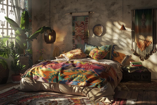 Opte por un dormitorio bohemia con textiles en capas un