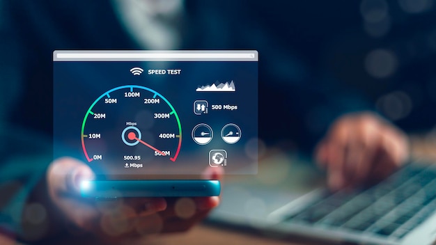 Optimación de la velocidad de la tecnología de red de ancho de banda para pruebas de velocidad de conexión a Internet rápida