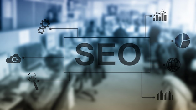 Optimización de motores de búsqueda SEO Concepto de marketing digital y tecnología de Internet en un fondo borroso