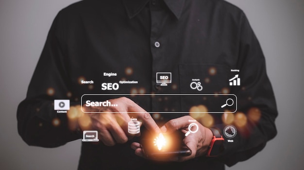 Optimización de motores de búsqueda SEO Marketing digital en línea y concepto de tecnología Inetrmet