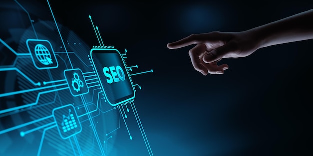 Optimización de motores de búsqueda SEO marketing tráfico web concepto de tecnología de negocios de Internet