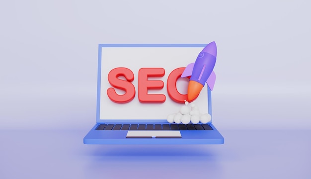 Optimización de SEO con cohete para el marketing concepto de redes sociales estrategia de análisis web e investigación