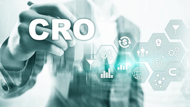 Optimización de la tasa de conversión CRO Concepto de finanzas de tecnología empresarial en una pantalla virtual