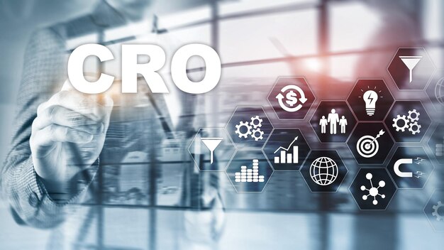 Optimización de la tasa de conversión CRO Concepto de finanzas de tecnología empresarial en una pantalla virtual