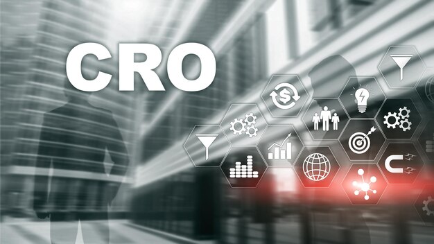 Optimización de la tasa de conversión CRO Concepto de finanzas de tecnología empresarial en una pantalla virtual