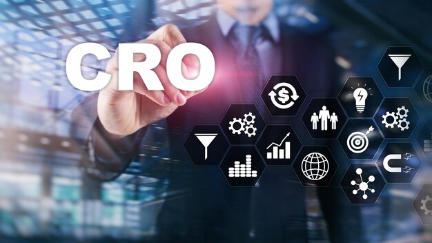 Optimización de la tasa de conversión CRO Concepto de finanzas de tecnología empresarial en una pantalla virtual