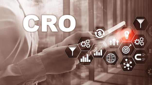 Optimización de la tasa de conversión CRO Concepto de finanzas de tecnología empresarial en una pantalla virtual