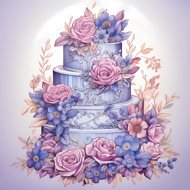 Foto opulência cintilante descubra a beleza de um bolo de casamento ilustração de coloração