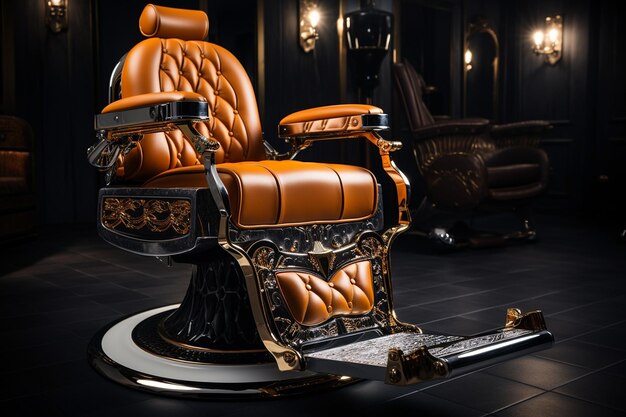 Opulenta cadeira de barbeiro Golden Elegance Generative By Ai