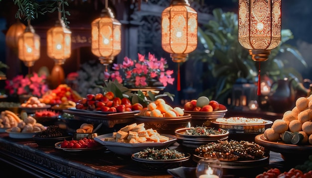 Foto una opulenta variedad de platos de oriente medio que muestran