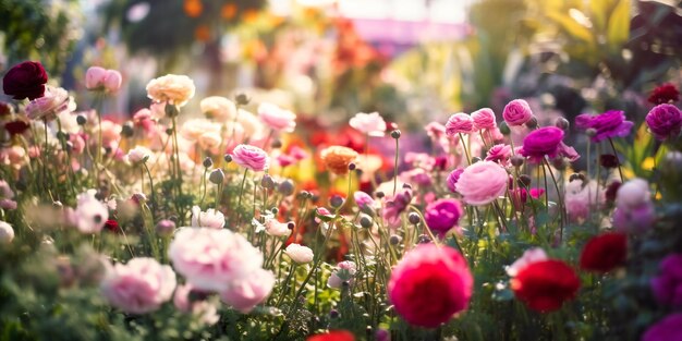 Un opulento y fragante jardín de verano que muestra colores vibrantes y una diversa vida vegetal floreciente
