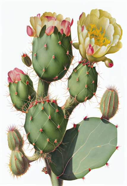 Opuntia Botanische Illustration Kaktusfeige Nahrungspflanze Birnenkaktus Abstrakte Generative AI-Illustration