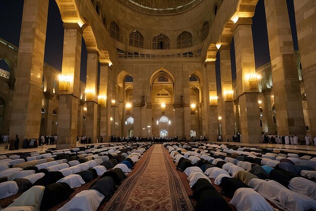 Foto oração de taraweeh na mesquita do sultão hassan no egito no último ramadã