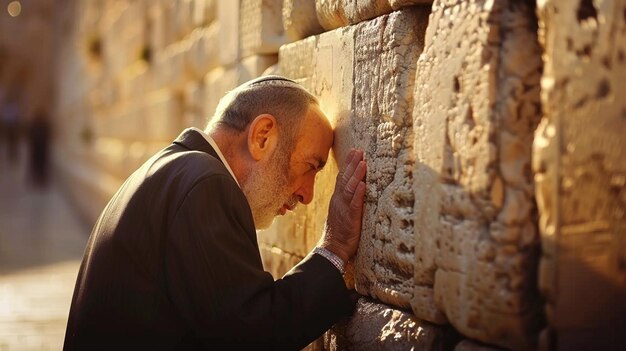 Foto oração judaica e sênior com o velho na cidade para o culto santo e espiritualidade orando