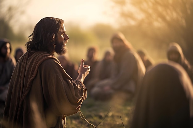 Oración cristiana y rebaño con campo de hombre para adorar espíritu santo y espiritualidad Orando