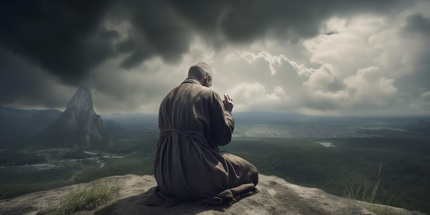 oración del hombre con vista dramática