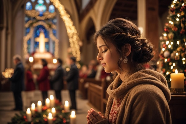 Foto oración navideña en la iglesia