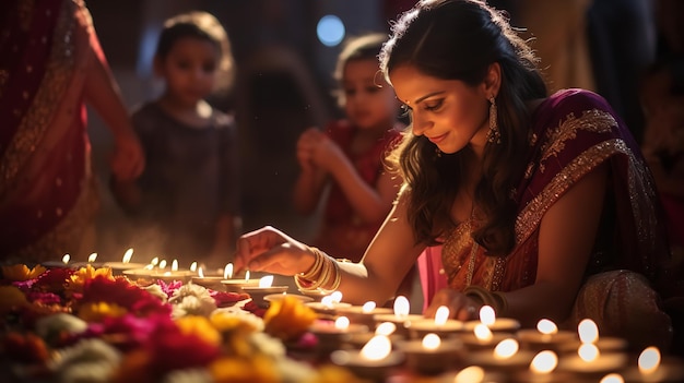 Foto orações de diwali e cerimônias de puja nas famílias generative ai