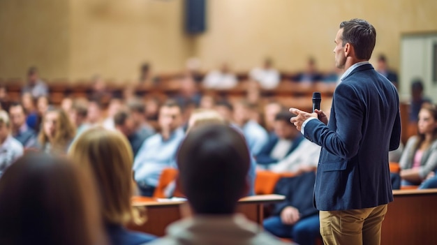 Orador generativo de IA en una conferencia o presentación de negocios