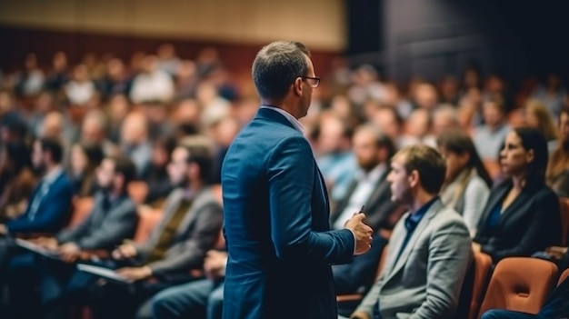 Orador generativo de IA en una conferencia o presentación de negocios