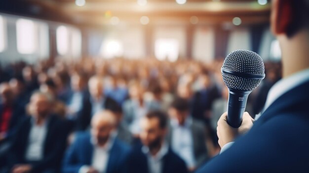 orador numa sala de conferências e numa sala de negócios