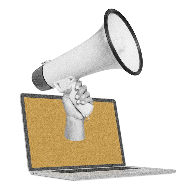 Orador png conceito de marketing digital on-line elemento de colagem em fundo transparente