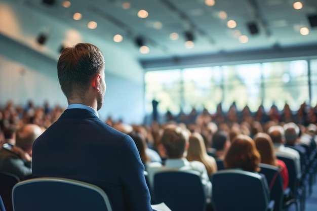 Orador presenta en taller de negocios a la audiencia en la sala de conferencias