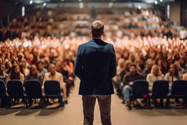 Orador público dando charla en evento empresarial IA generativa