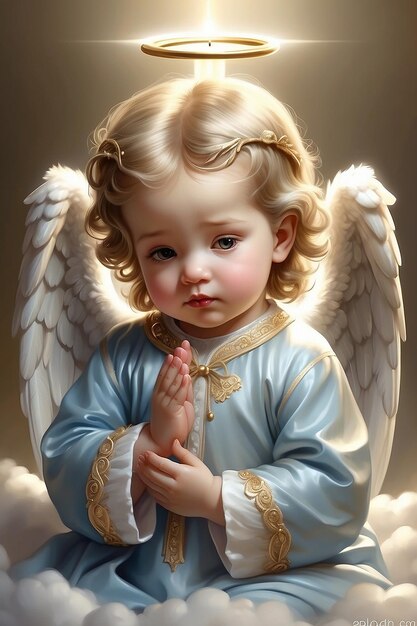 Orando niña bebé ángel querubín orar realista