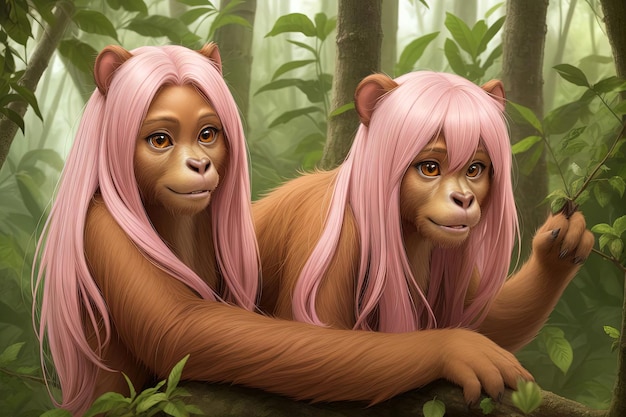 Orang Utan Affe Affe anthropomorphes Tier Mädchen Illustration generative KI