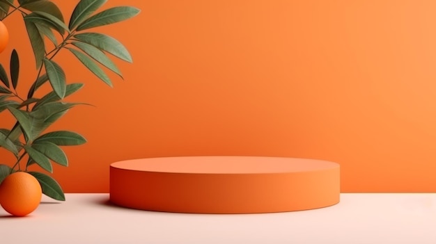 Orange Abstract Minimalistic Product Podium La escena para la presentación del producto Sala 3D con plataforma geométrica Piezón de escenario Ai Mockup de podio generado para un anuncio de producto