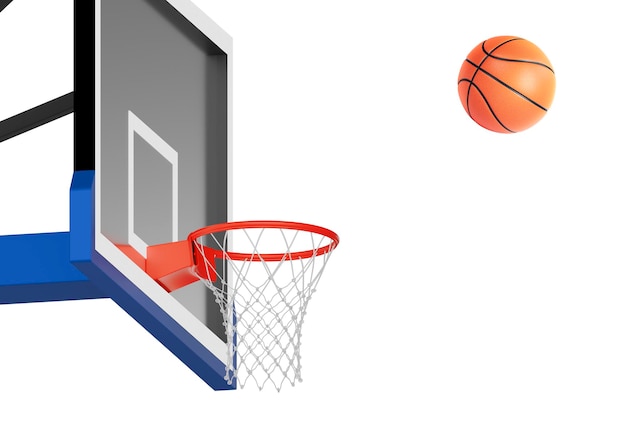 Orange basketball floating above the hoop net Concept of success scoring points and winning