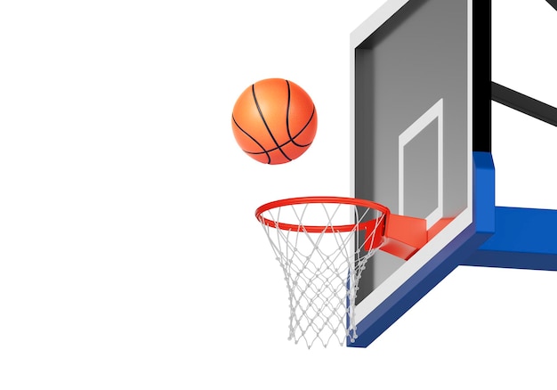 Orange basketball floating above the hoop net Concept of success scoring points and winning