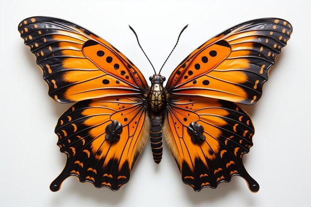 Orange Black Butterfly isoliert auf weißem Hintergrund Generative KI