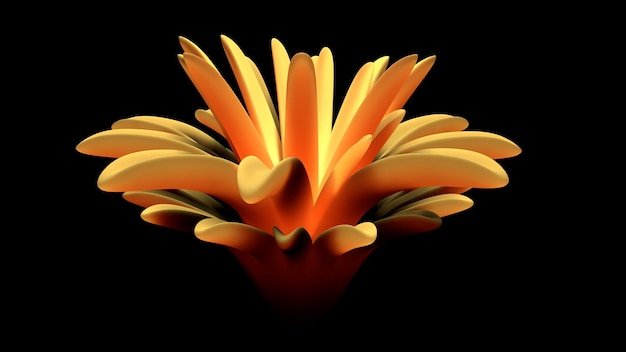 Orange Blume auf dem schwarzen Hintergrund Abstraktion 3drendering