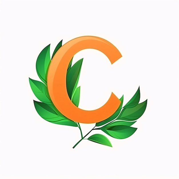 Foto orange buchstabe c mit grünen blättern vektor-design-vorlagenelemente für ihre anwendung oder unternehmensidentität