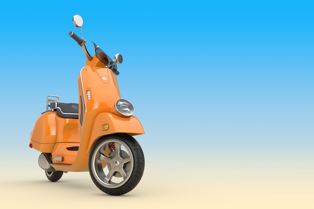 Orange Classic Vintage Retro o scooter eléctrico sobre un fondo azul Representación 3d