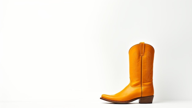 Foto orange cowboy boots auf weißem hintergrund mit platz für werbung